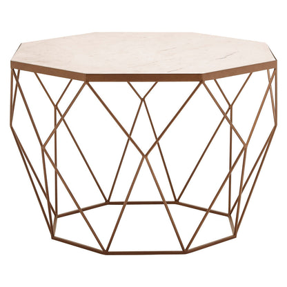 White Octagon Marble Top Coffee Table with Gold Metal Frame | Shalimar