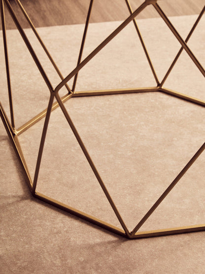 White Octagon Marble Top Coffee Table with Gold Metal Frame | Shalimar