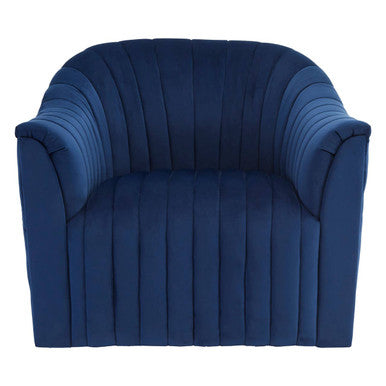 Opel Deep Blue Velvet Channel Tufted Armchair