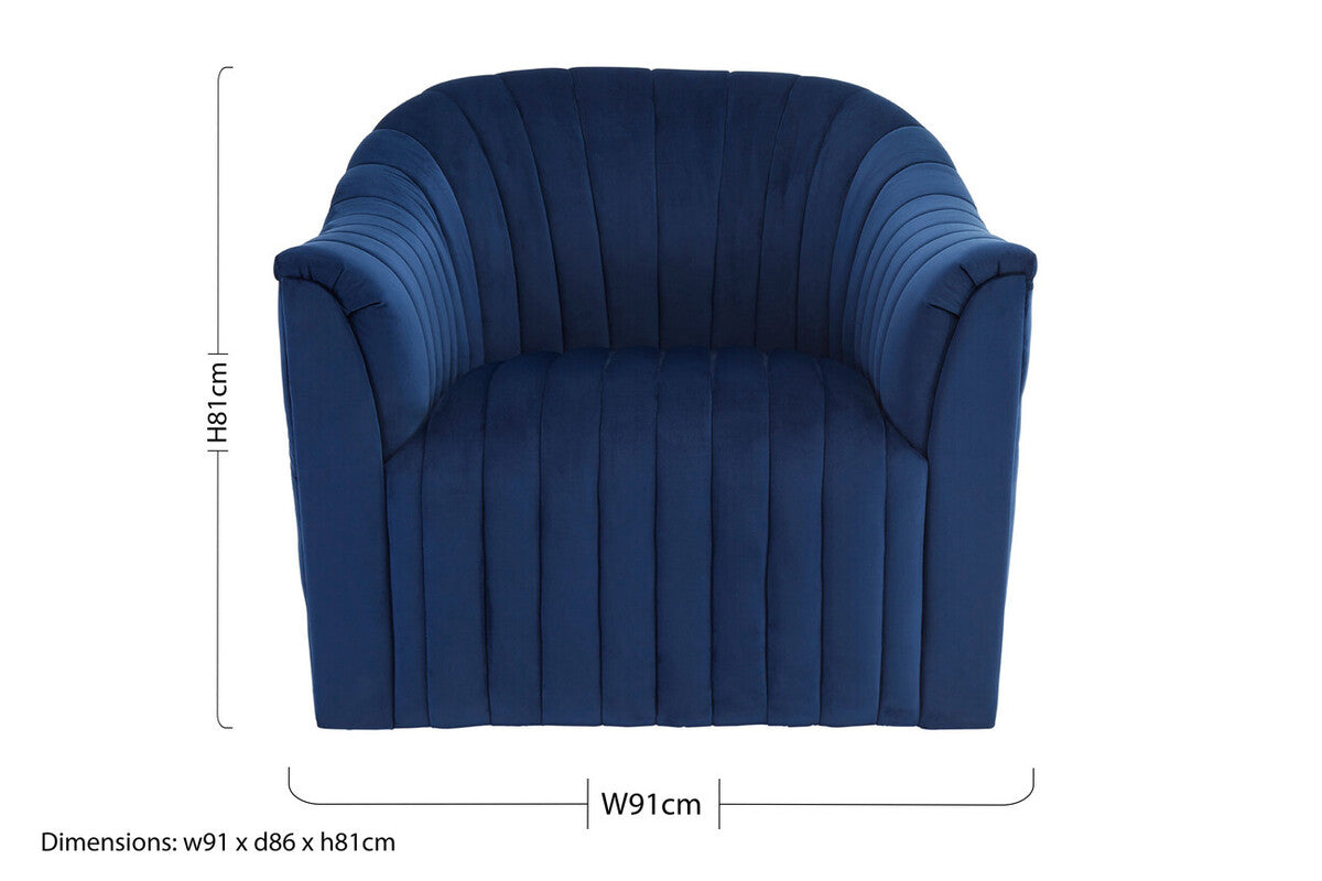 Opel Deep Blue Velvet Channel Tufted Armchair