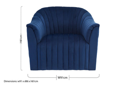 Opel Deep Blue Velvet Channel Tufted Armchair