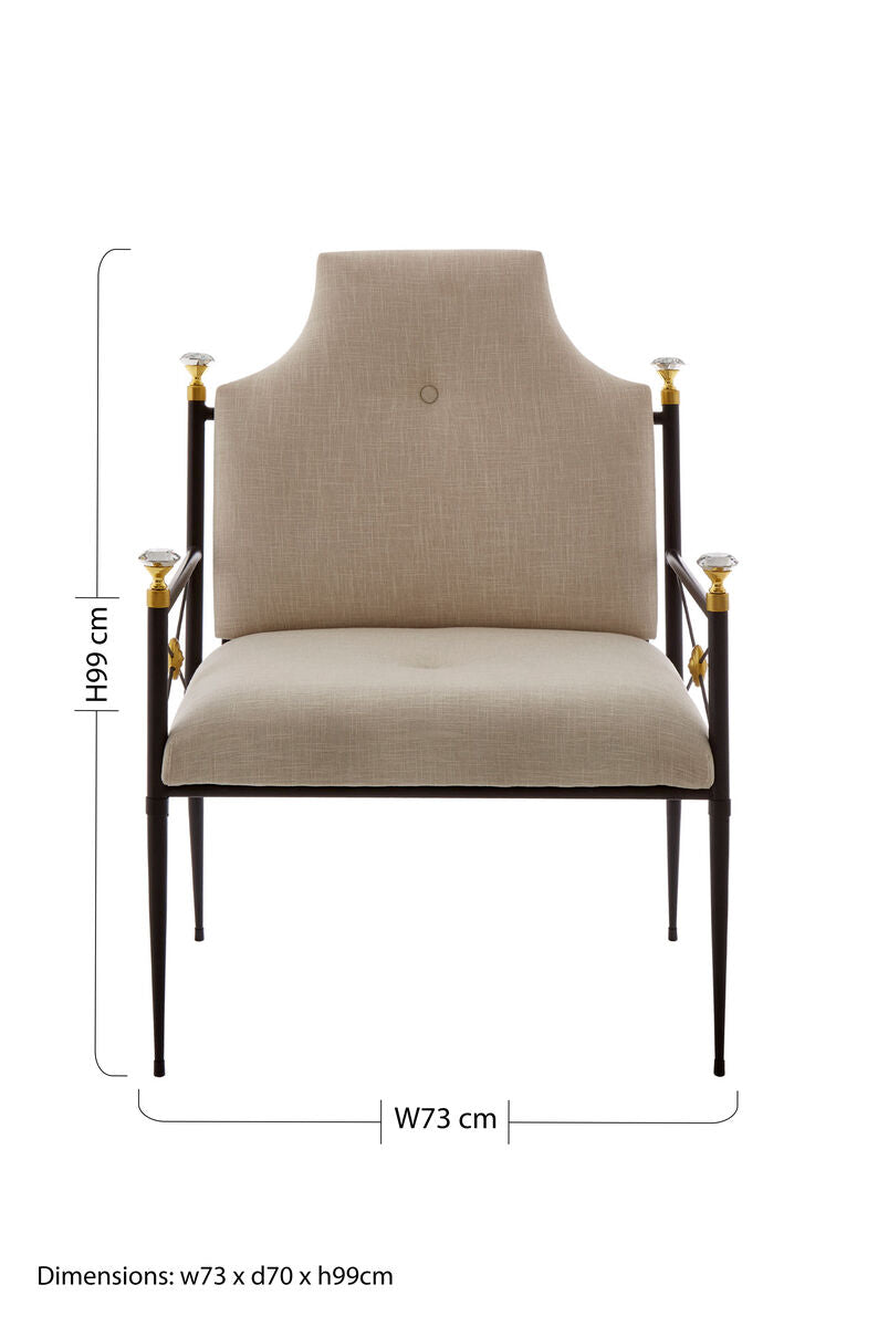Monroe Natural Linen Chair with Black Metal Legs