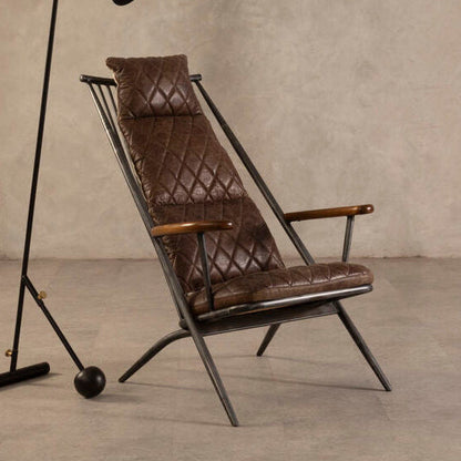 Hoxton Brown Leather Quilted High Back Chair