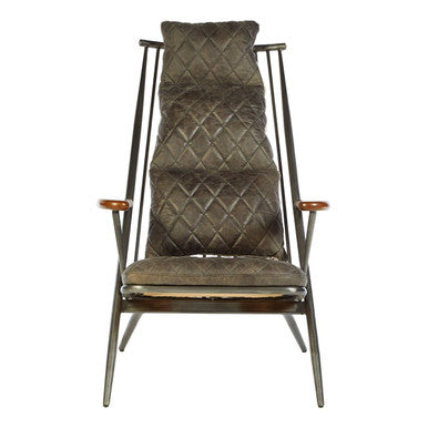 Hoxton Grey Leather Quilted High Back Chair