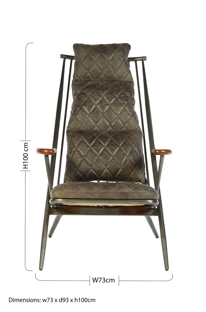 Hoxton Grey Leather Quilted High Back Chair