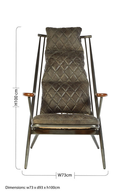 Hoxton Grey Leather Quilted High Back Chair