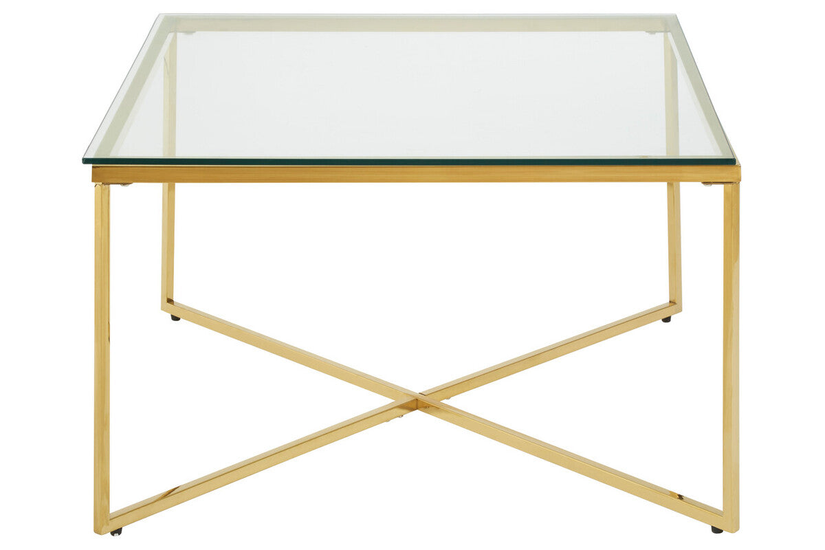 Allure Gold Stainless Steel Square Coffee Table with Intersecting Base