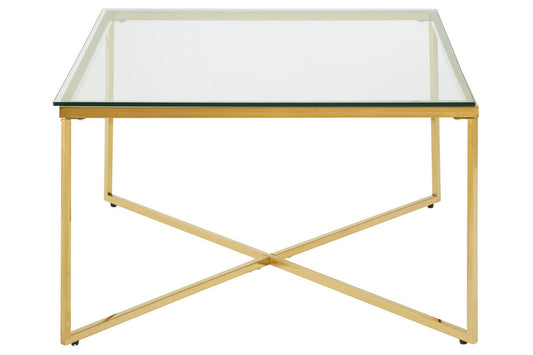 Allure Gold Stainless Steel Square Coffee Table with Intersecting Base