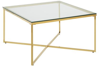 Allure Gold Stainless Steel Square Coffee Table with Intersecting Base