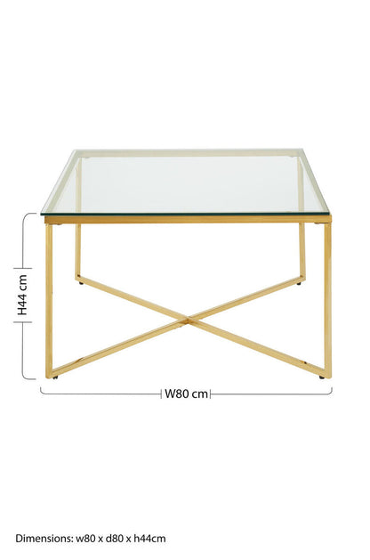 Allure Gold Stainless Steel Square Coffee Table with Intersecting Base