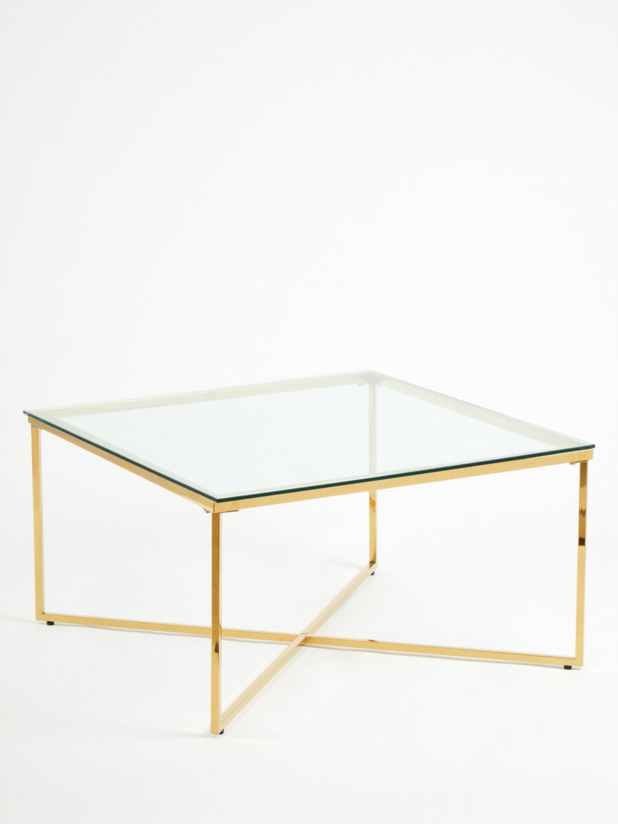 Allure Gold Stainless Steel Square Coffee Table with Intersecting Base