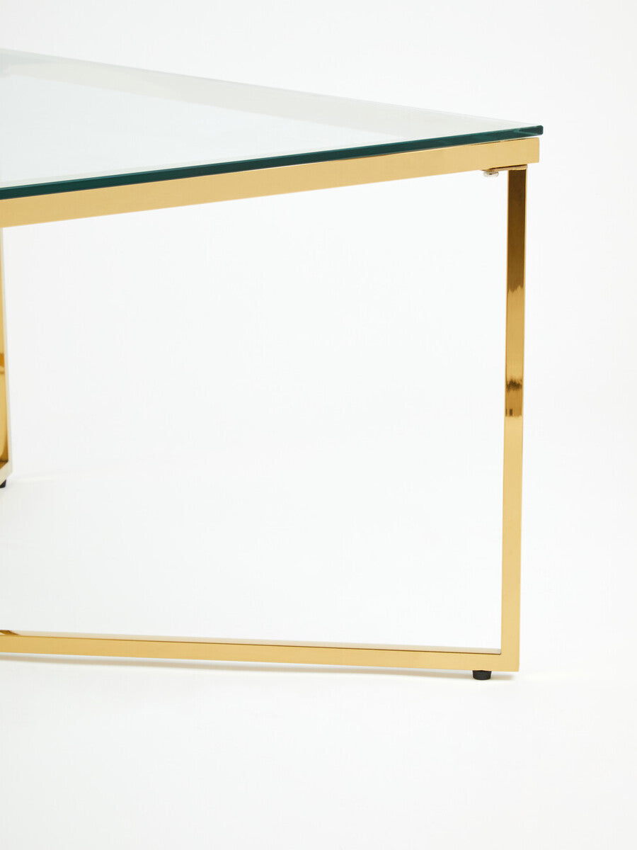 Allure Gold Stainless Steel Square Coffee Table with Intersecting Base