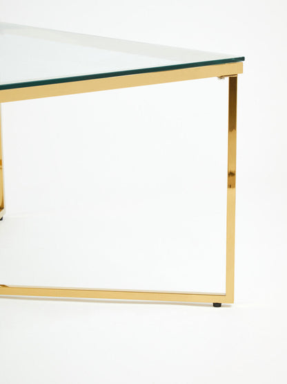 Allure Gold Stainless Steel Square Coffee Table with Intersecting Base