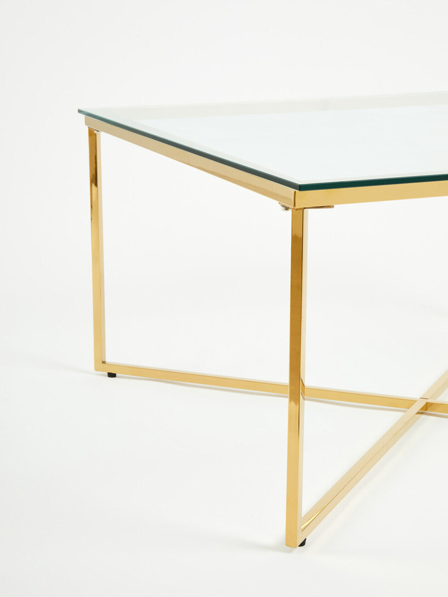Allure Gold Stainless Steel Square Coffee Table with Intersecting Base