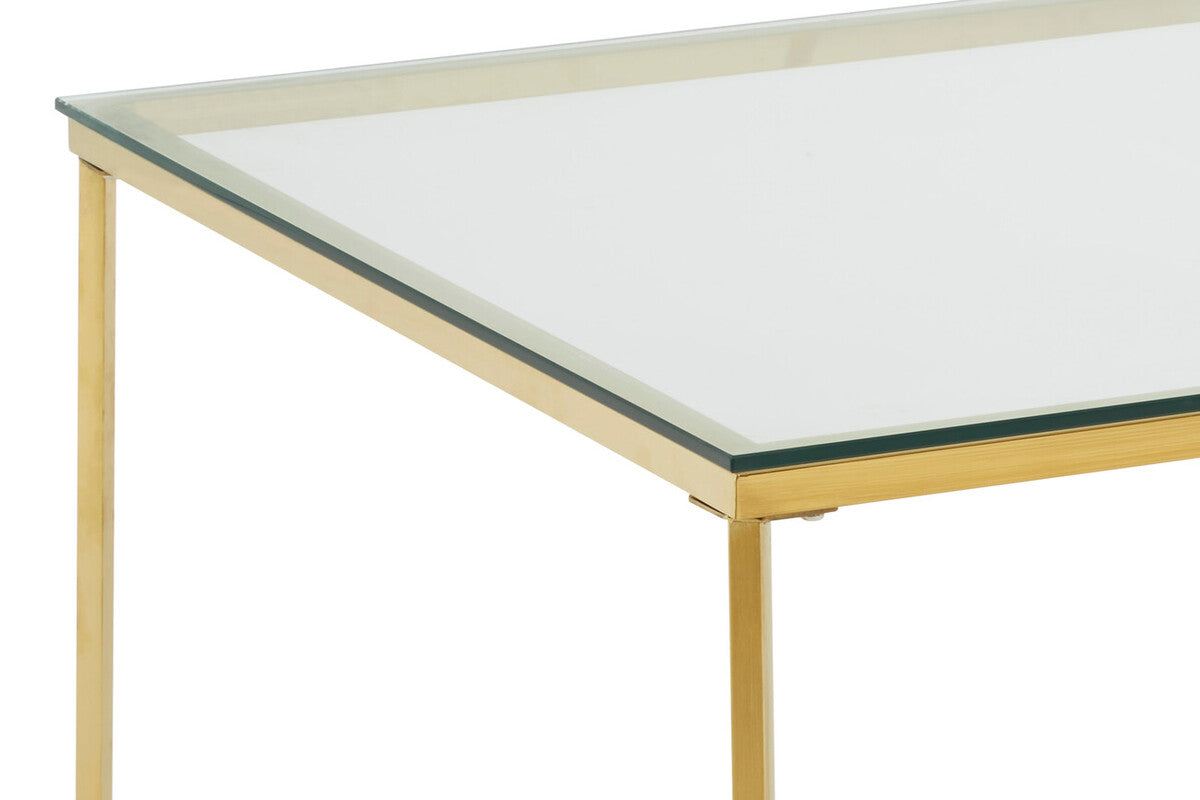 Allure Gold Stainless Steel Square Coffee Table with Intersecting Base