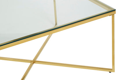 Allure Gold Stainless Steel Square Coffee Table with Intersecting Base