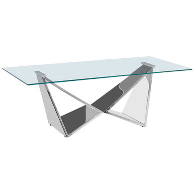 Allure Silver Stainless Steel Rectangular Coffee Table with Wing Base