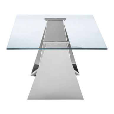 Allure Silver Stainless Steel Rectangular Coffee Table with Wing Base