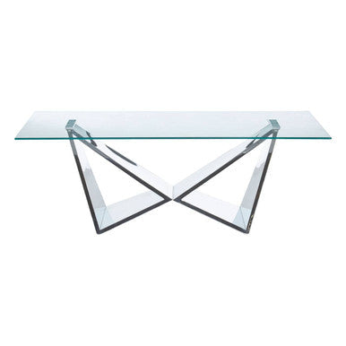 Allure Silver Stainless Steel Rectangular Coffee Table with Wing Base