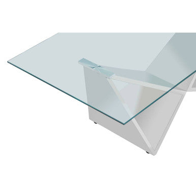 Allure Silver Stainless Steel Rectangular Coffee Table with Wing Base