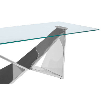Allure Silver Stainless Steel Rectangular Coffee Table with Wing Base