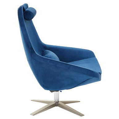 Kalo Navy Velvet Swivel Lounge Chair with Headrest