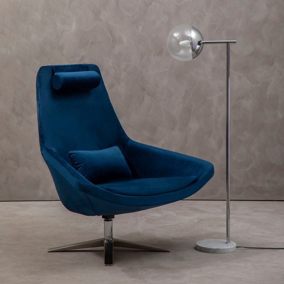Kalo Navy Velvet Swivel Lounge Chair with Headrest