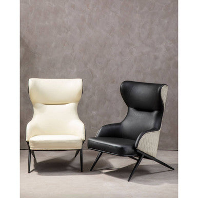 Kiev Ivory and Black Leather Effect Armchair