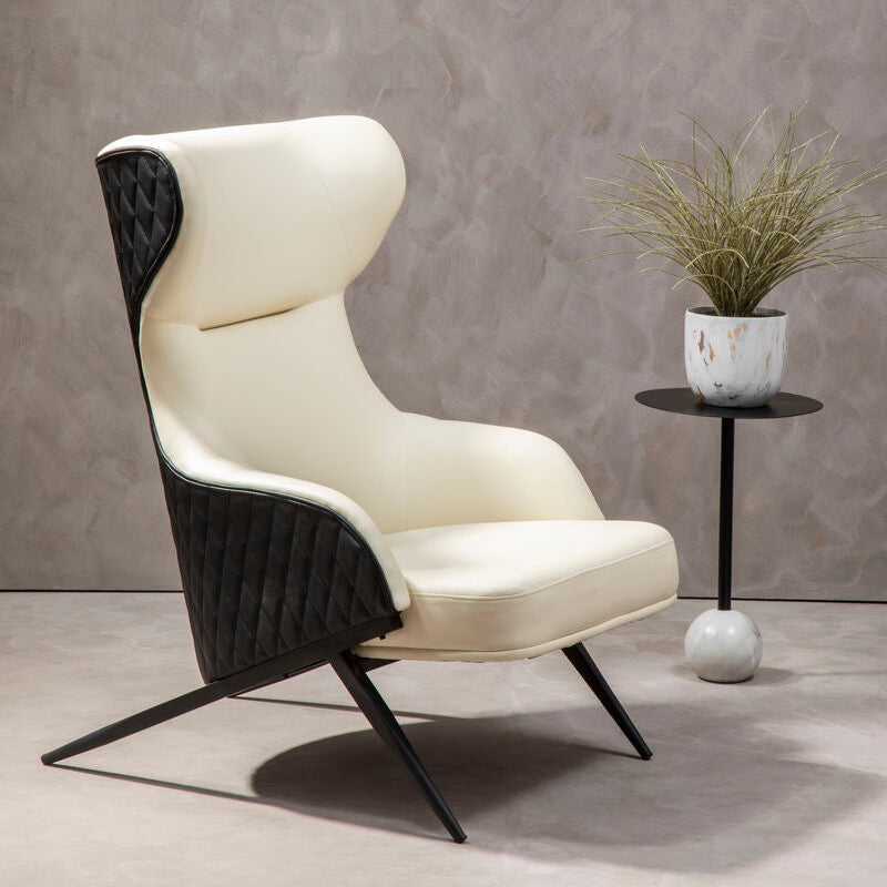 Kiev Ivory and Black Leather Effect Armchair
