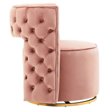 Yasmeen Pink Velvet Tufted Back Swivel Chair