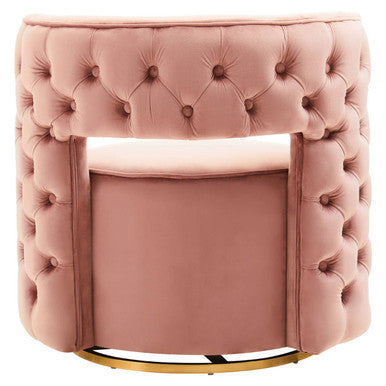 Yasmeen Pink Velvet Tufted Back Swivel Chair