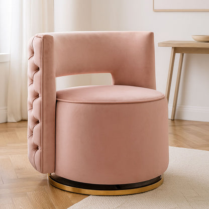 Yasmeen Pink Velvet Tufted Back Swivel Chair