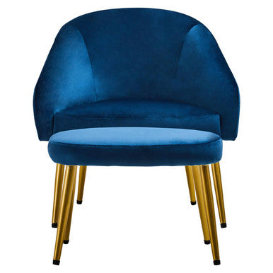 Yasmeen Midnight Blue Velvet Chair and Footstool Set