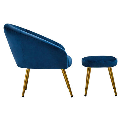 Yasmeen Midnight Blue Velvet Chair and Footstool Set
