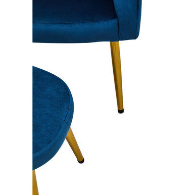 Yasmeen Midnight Blue Velvet Chair and Footstool Set