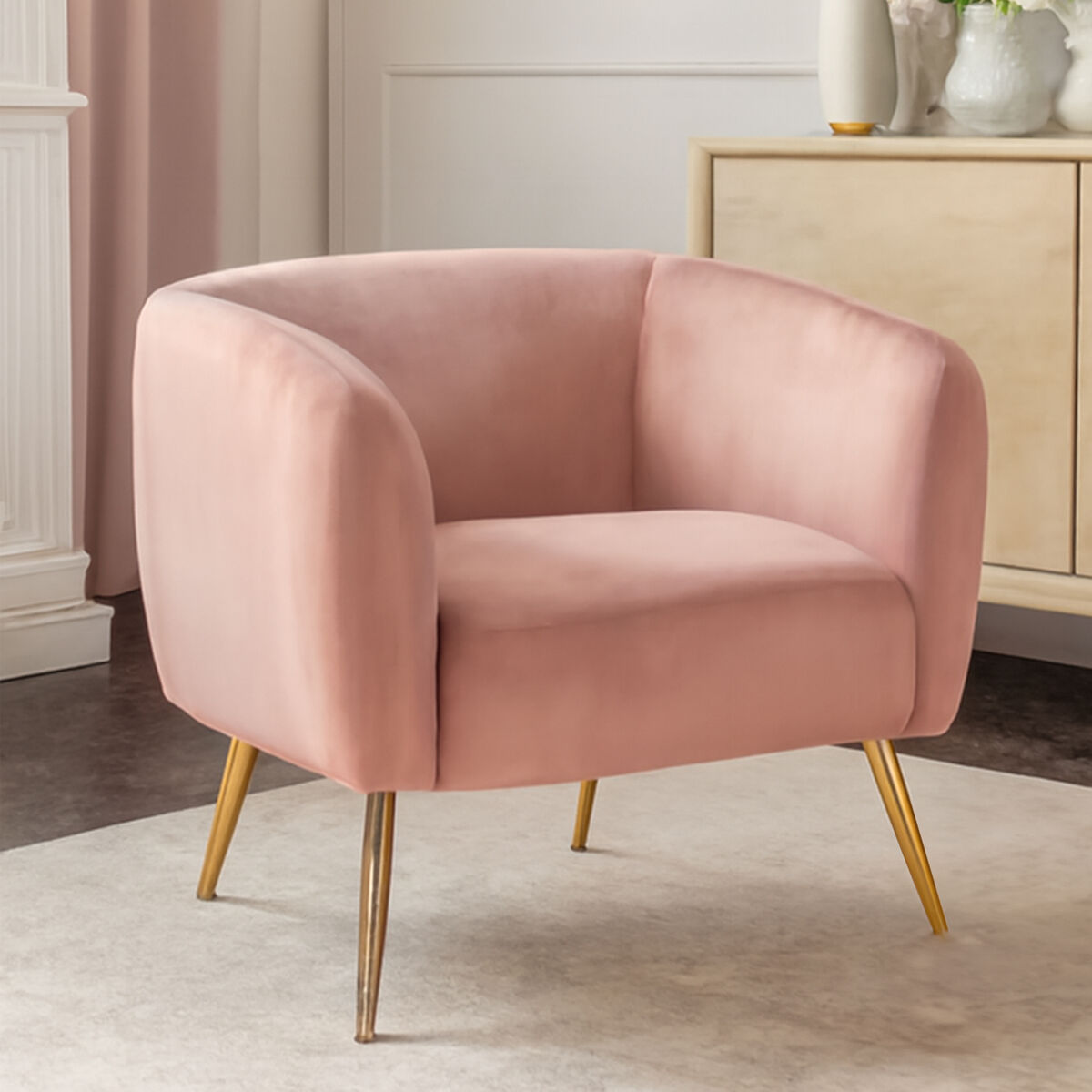 Yasmeen Pink Velvet Tub Armchair