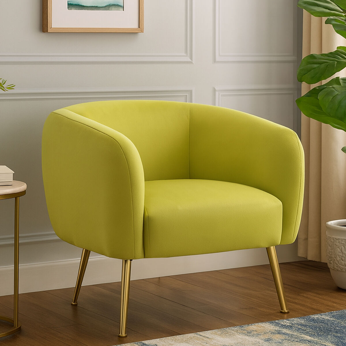 Yasmeen Olive Green Velvet Tub Armchair
