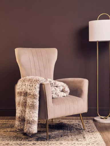 Zamora Mink Velvet Winged High Back Accent Chair