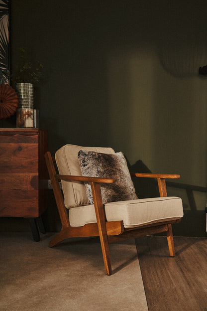 Hector Natural Linen and Dark Oak Wood Armchair