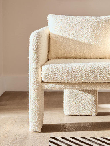 Ozzero Ivory Boucle Fabric Curved Armchair
