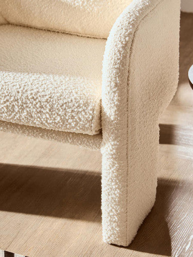 Ozzero Ivory Boucle Fabric Curved Armchair
