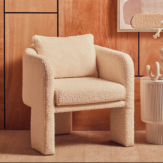 Ozzero Ivory Boucle Fabric Curved Armchair