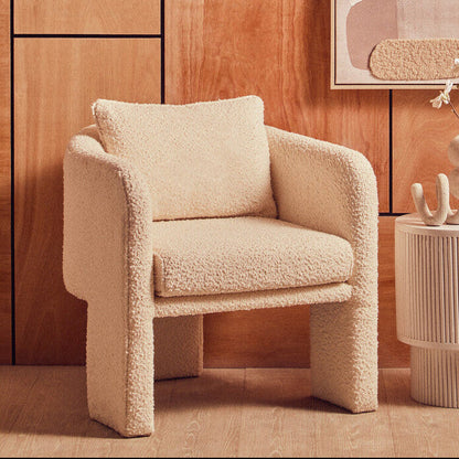 Ozzero Ivory Boucle Fabric Curved Armchair