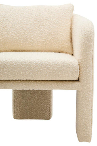Ozzero Ivory Boucle Fabric Curved Armchair