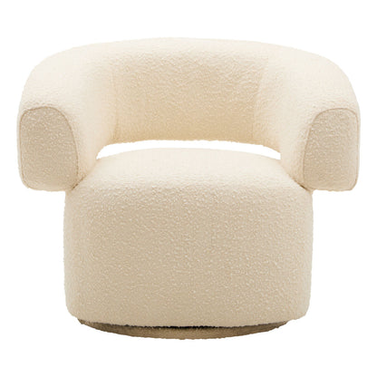 Oliveto Ivory Boucle Fabric Curved Swivel Armchair