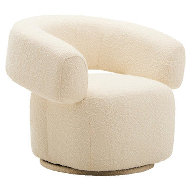 Oliveto Ivory Boucle Fabric Curved Swivel Armchair
