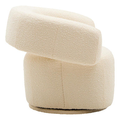 Oliveto Ivory Boucle Fabric Curved Swivel Armchair