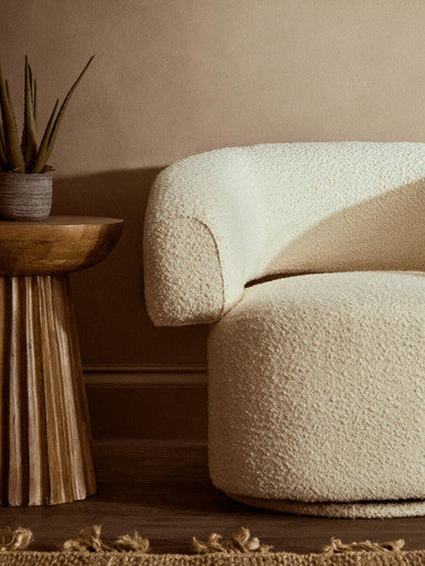 Oliveto Ivory Boucle Fabric Curved Swivel Armchair