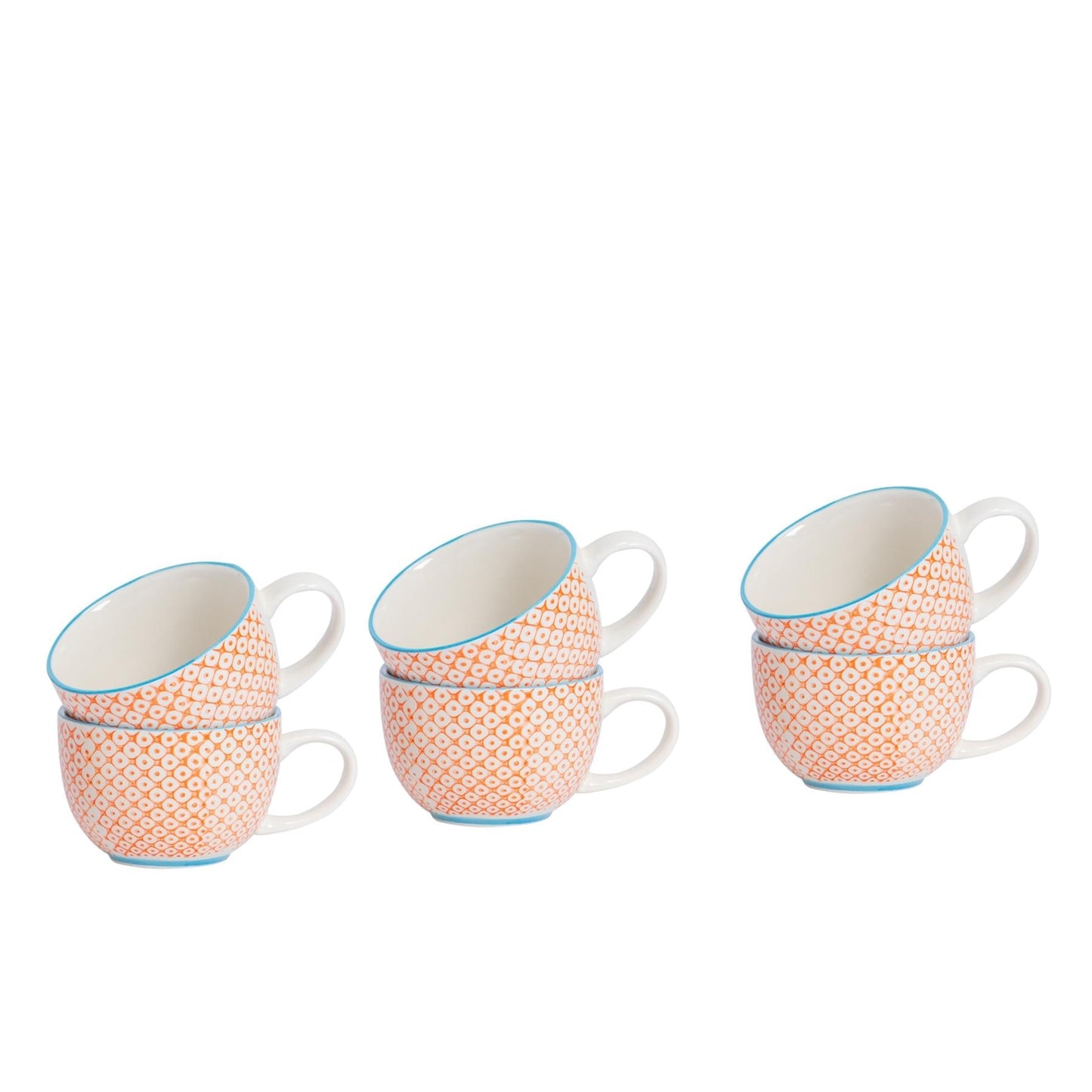 250ml Orange Hand-Printed Stoneware Cappuccino Cups - Pack of Six