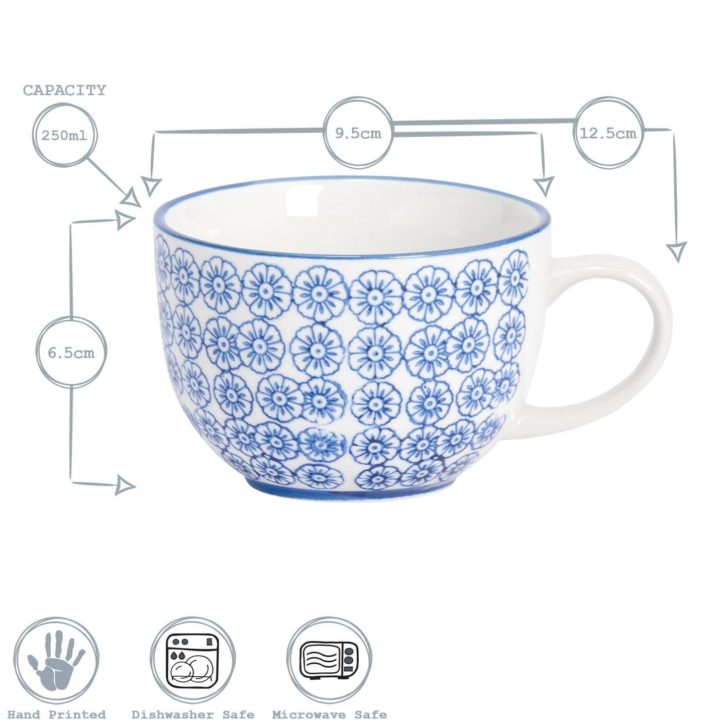 250ml Orange Hand-Printed Stoneware Cappuccino Cups - Pack of Six